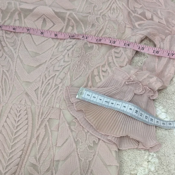 Saints + Secrets Small Dreamy Long Sleeve Blush Pink Ruffle Mini Dress - Picture 9 of 15